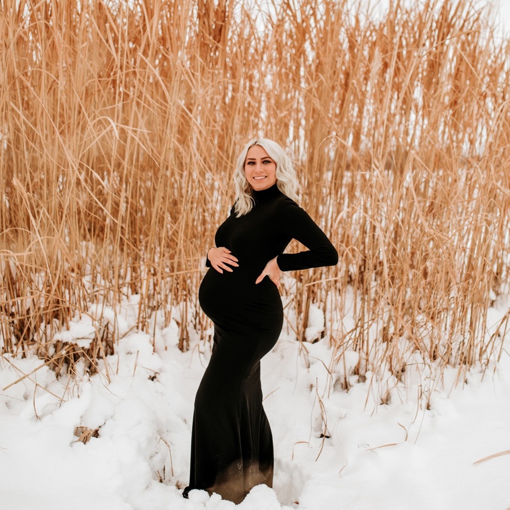 Black long sleeve gown turtleneck body con long maxi dress floorlength maternity